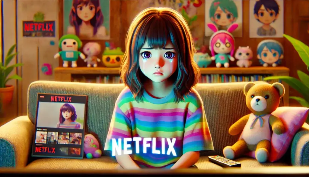 見たい作品がNETFLIXで見れなくて悲しんでいる女の子