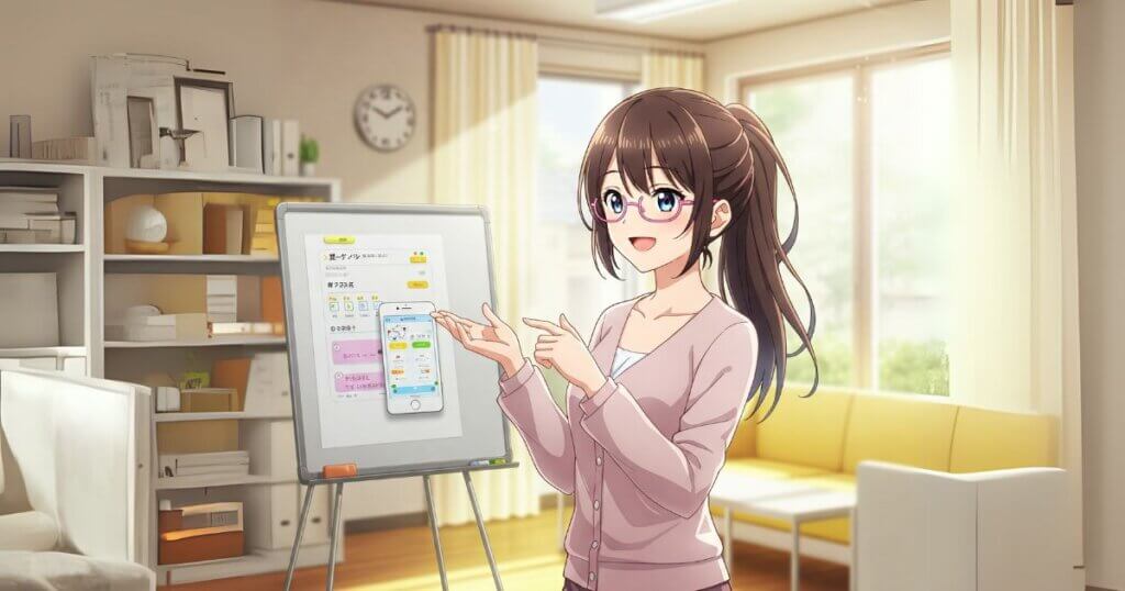 機能を解説している女性