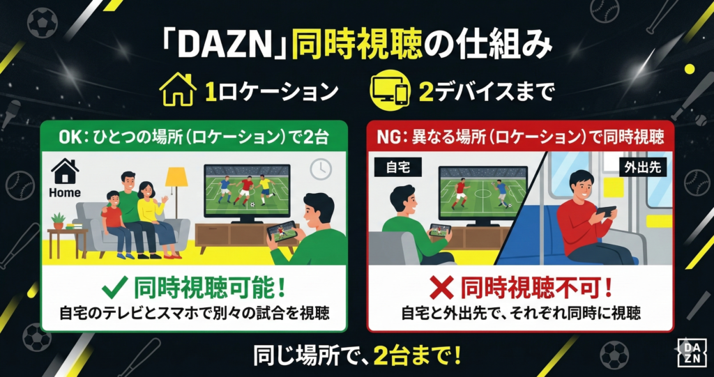 同時視聴はひとつの場所（インターネット回線）でのみ可能