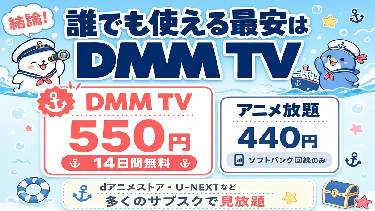 アズールレーン びそくぜんしんっ!にっ!!の配信サブスクで誰でも使える最安はDMM TV(550円・14日間無料)